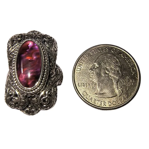 Sarda Bali Designer Pink Abalone Quartz Triplet Statement Ring - Picture 3 of 12